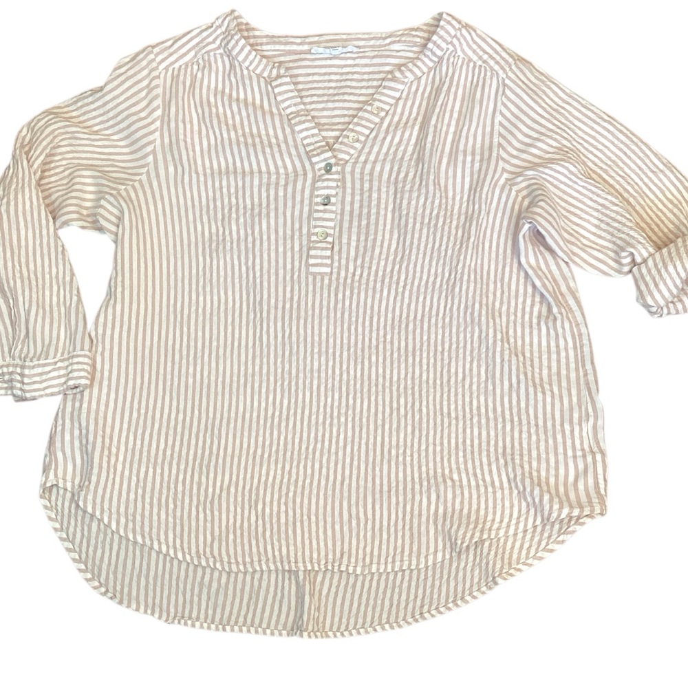 Jane + Delancey Pucker Weave Oversized Striped Roll Tab Sleeve Tunic Top Size 1X